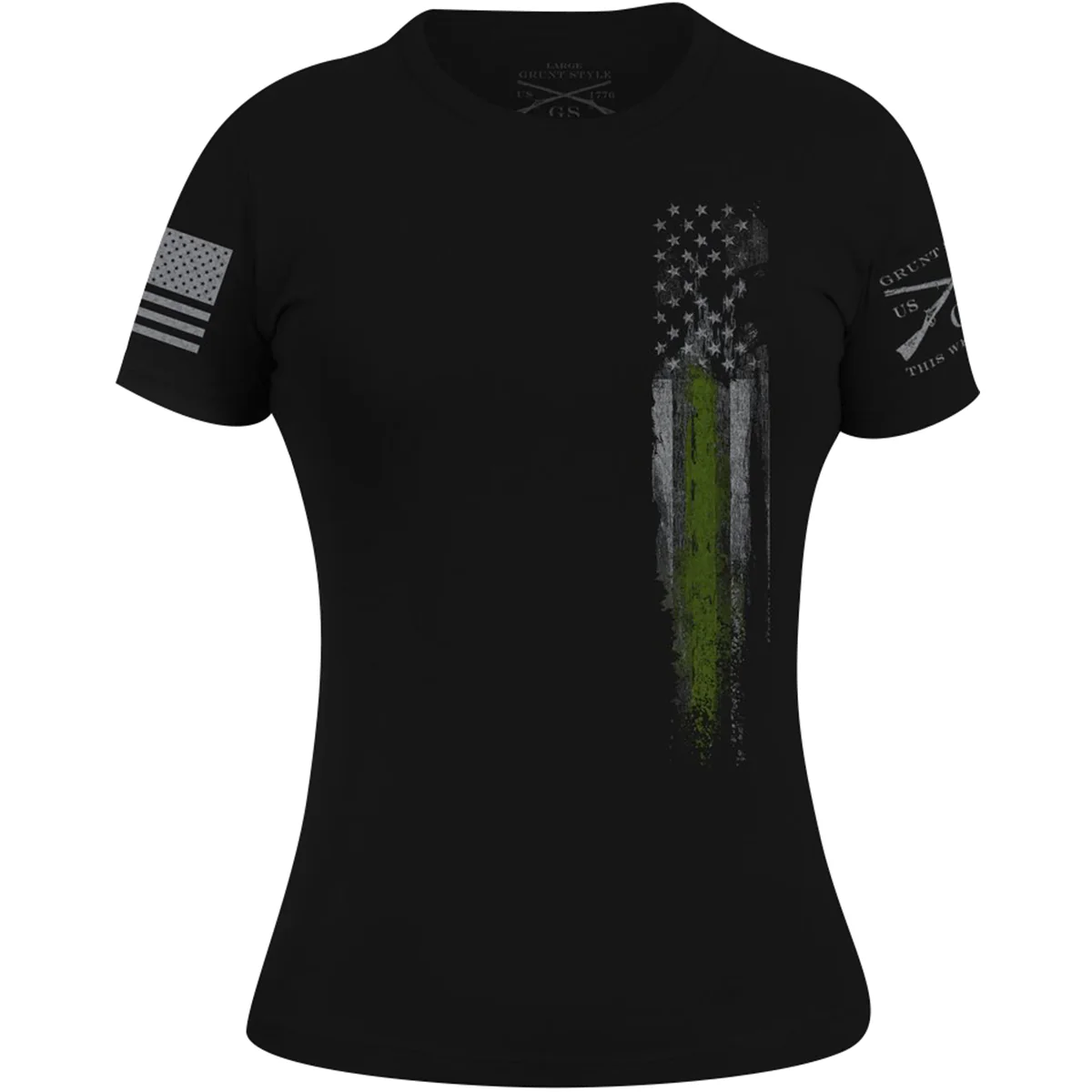Grunt Style Women's First Responders T-Shirt - XL - Black/Green Line Flag
