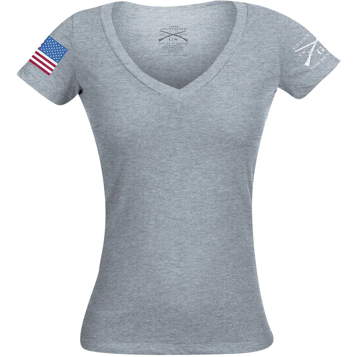 Grunt Style Women's Full Color Flag Basic V-Neck T-Shirt - Heather Gray