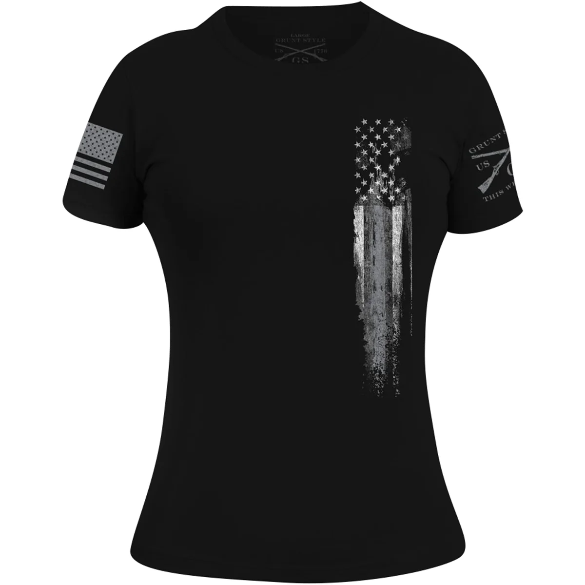 Grunt Style Women's Silver Line Flag T-Shirt - Black