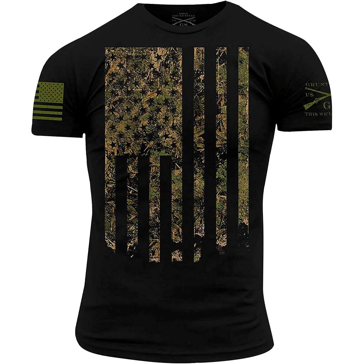 Grunt Style Woodland Camo Flag T-Shirt - Black