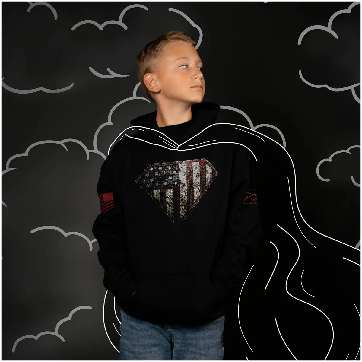 Grunt Style Youth Super Patriot 2.0 Pullover Hoodie - Black - Image 4