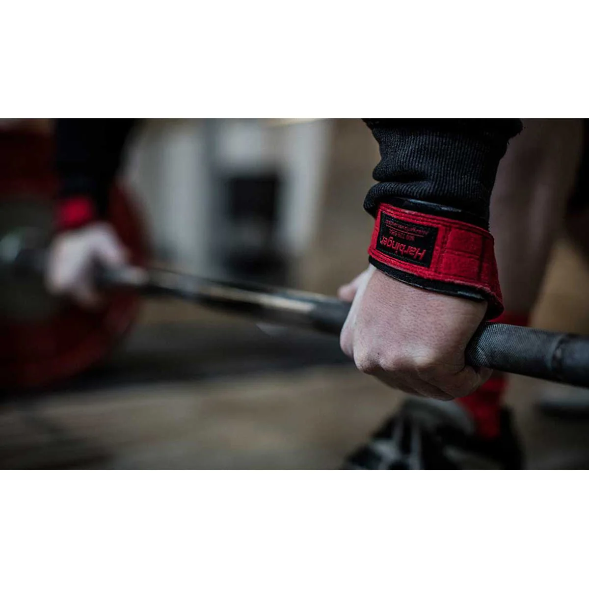 Harbinger 21" Padded Leather Weight Lifting Straps - Red - Image 5