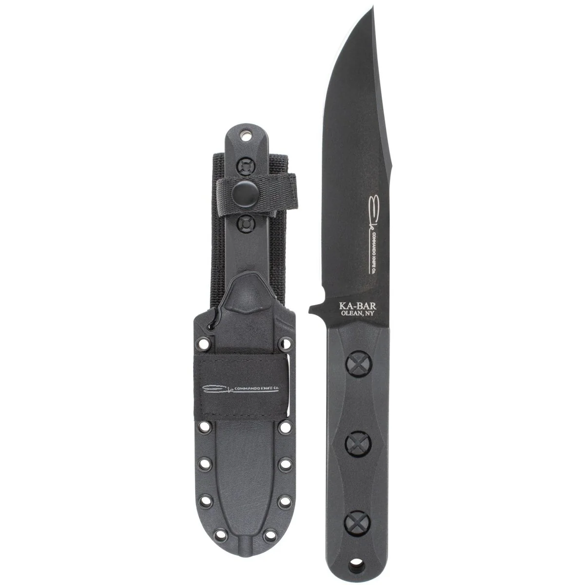 KA-BAR 1.3125" Fixed Blade Ek Commando Short Clip Point Knife w/ Sheath - Black - Image 2