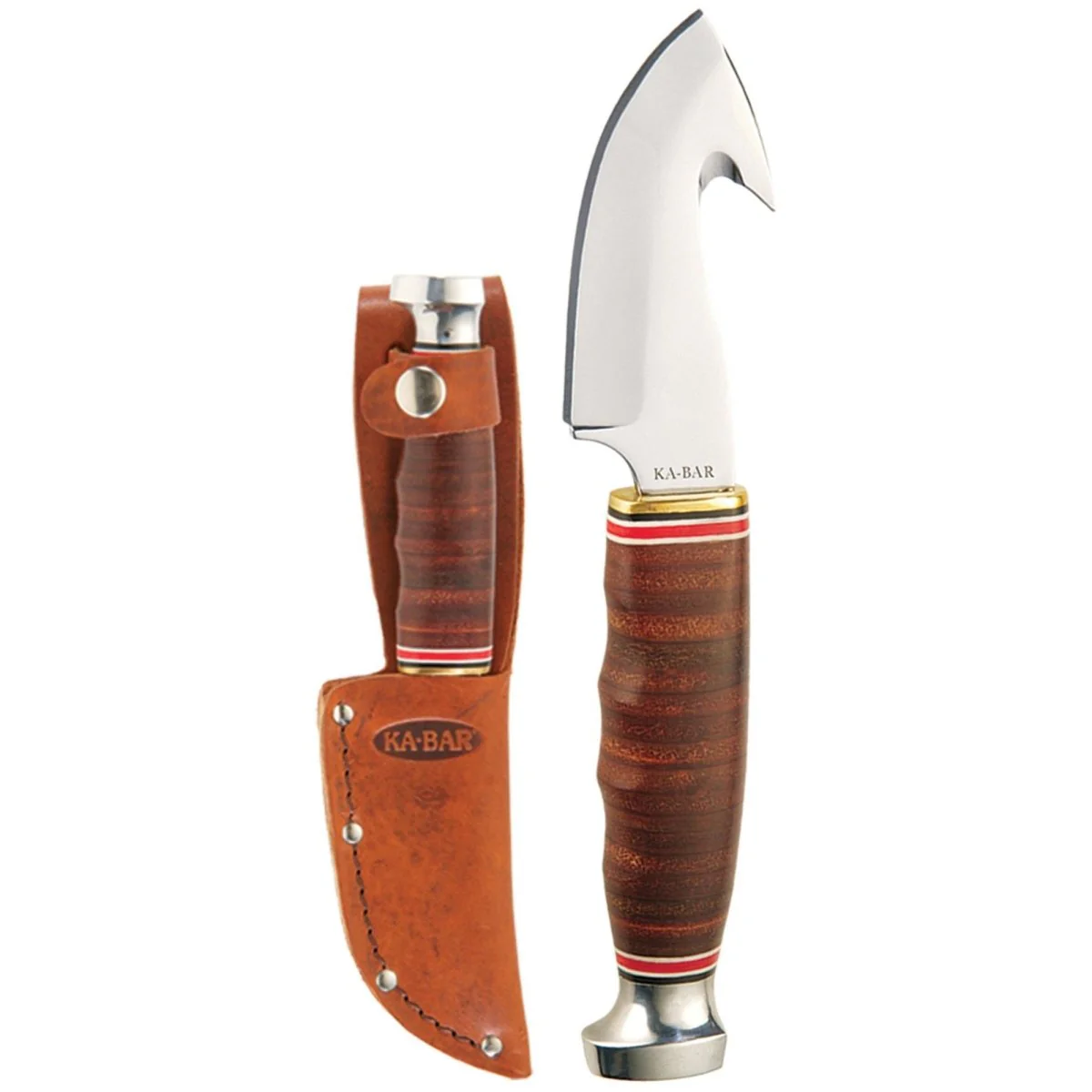KA-BAR 3.25" Fixed Blade Game Hook Stacked Leather Handle Knife w/ Sheath- Brown - Image 2