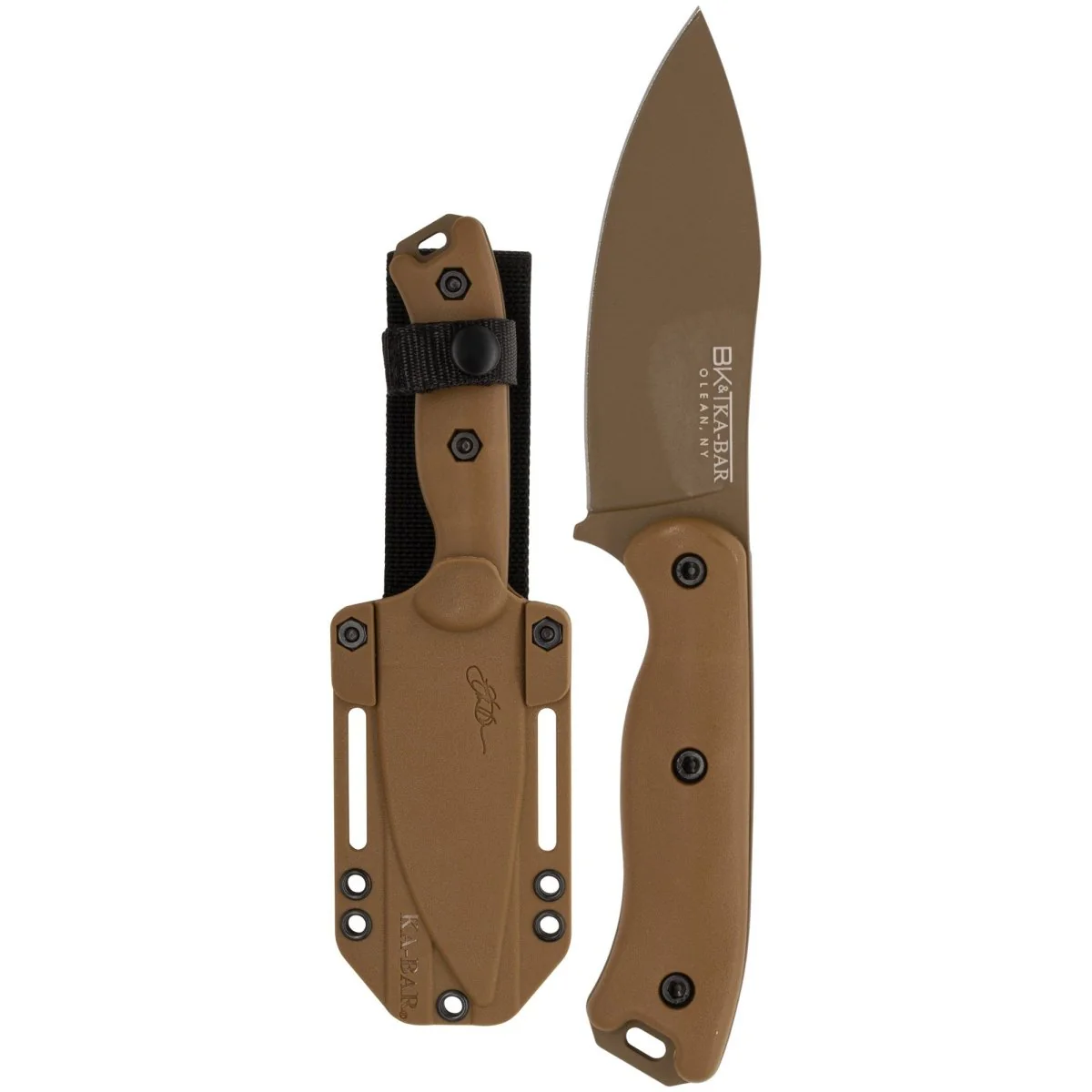 KA-BAR 4.3125" Fixed Blade BK19 Becker Nessmuk Knife w/ Sheath - Brown - Image 2