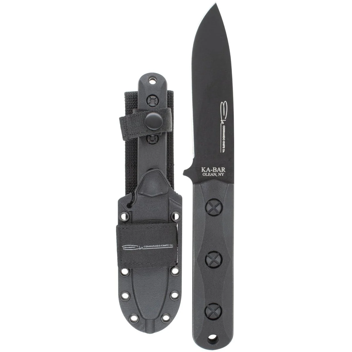 KA-BAR 4.3125" Fixed Blade Ek Commando Short Drop Point Knife w/ Sheath - Black - Image 2
