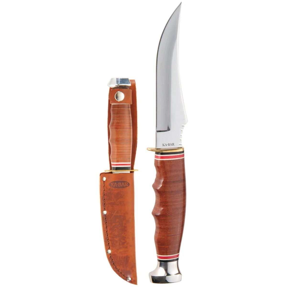 KA-BAR 4.375" Fixed Blade Skinner Stacked Leather Handle Knife w/ Sheath - Brown - Image 2