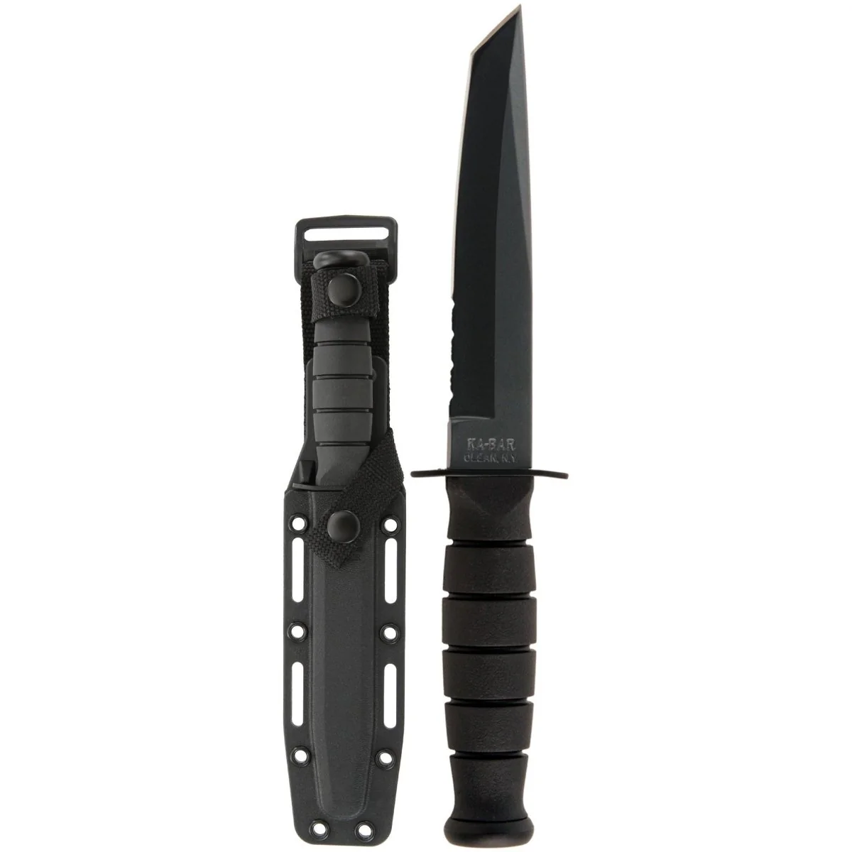KA-BAR 5.25" Fixed Blade Partially Serrated Short Tanto Knife w/ Sheath - Black - Image 2