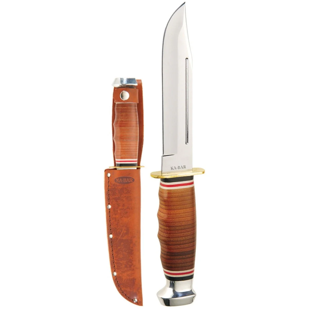 KA-BAR 5.875" Fixed Blade Marine Hunter Leather Handle Knife w/ Sheath - Brown - Image 2