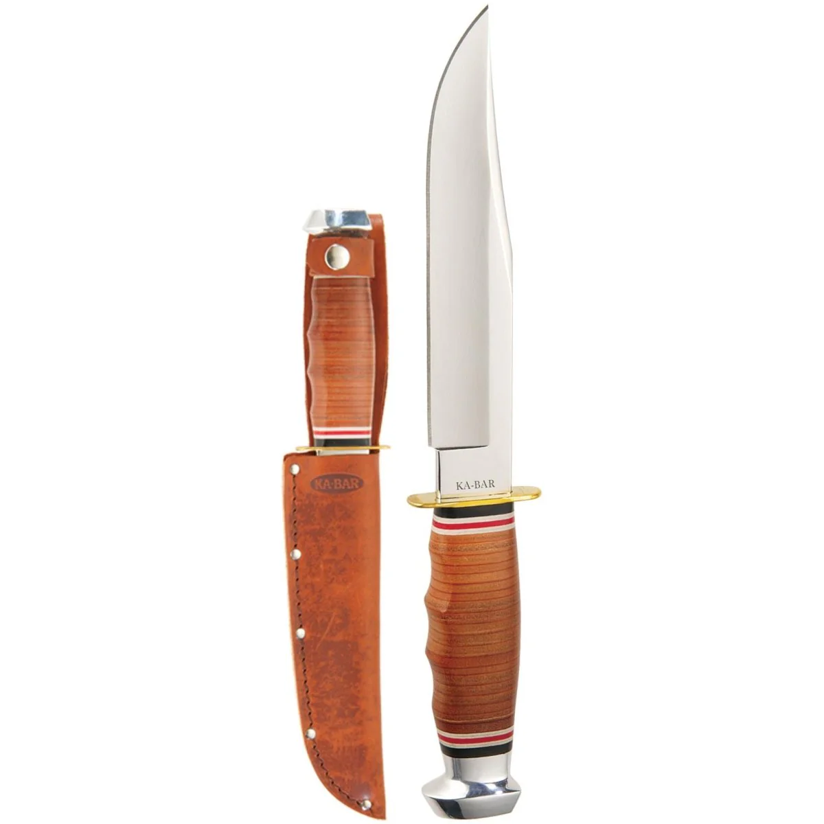 KA-BAR 6.938" Fixed Blade Bowie Leather Handle Knife w/ Sheath - Brown - Image 2