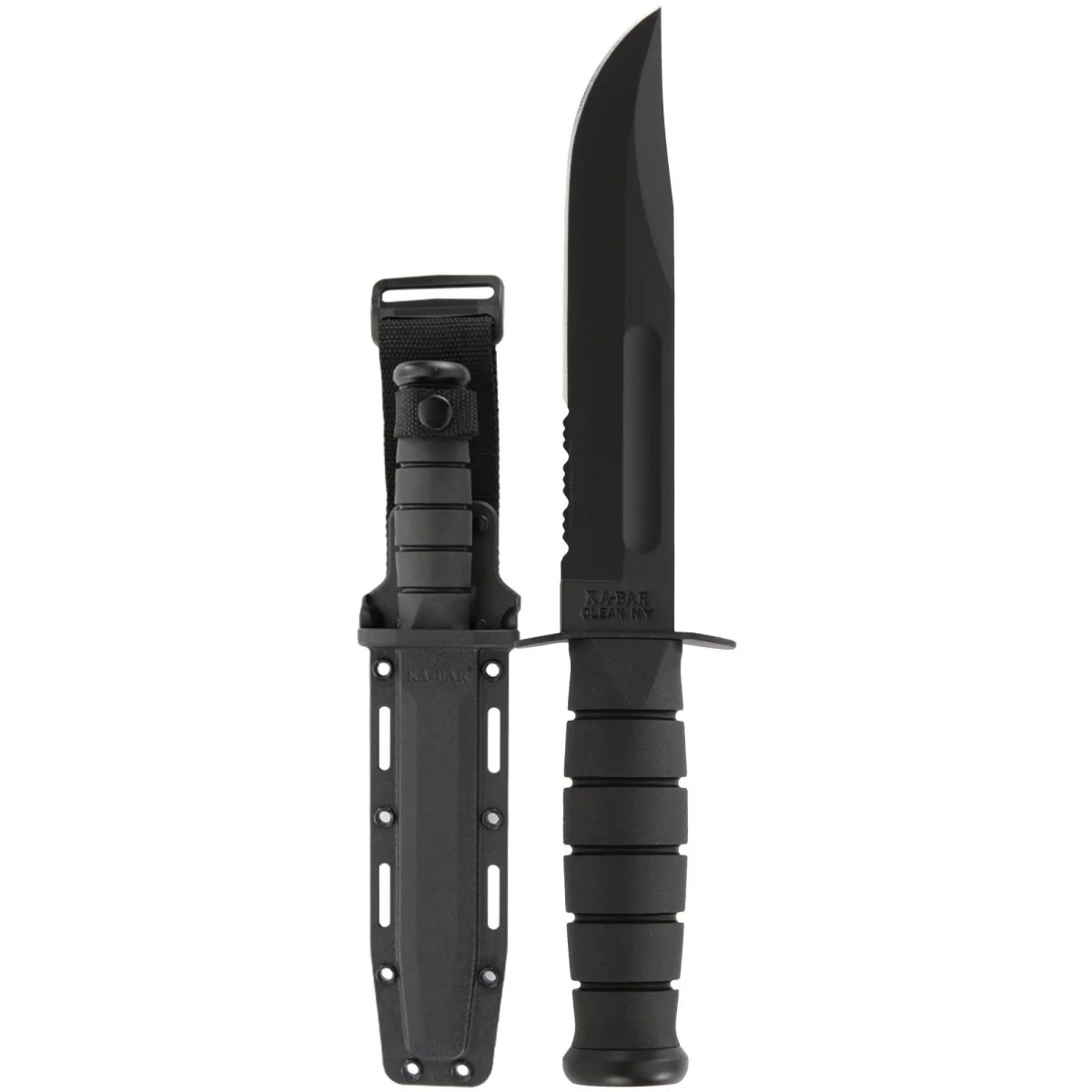 KA-BAR 7" Fixed Blade Full-Size Serrated Edge Knife w/ Sheath - Black - Image 2