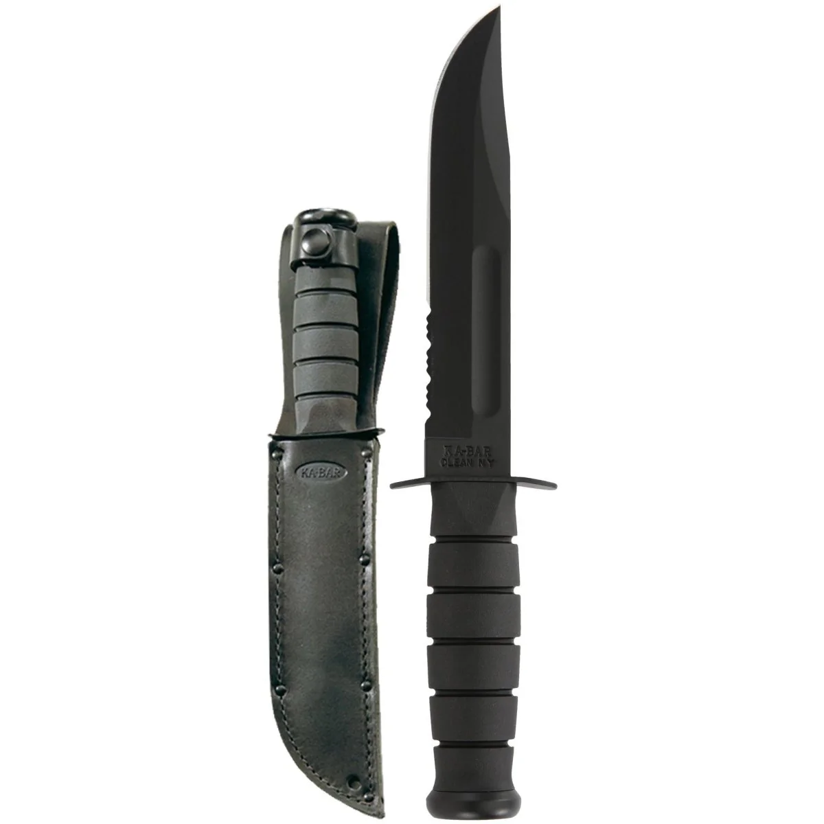 KA-BAR 7" Fixed Blade Full-Size Serrated Edge Knife w/ Sheath - Black - Image 2