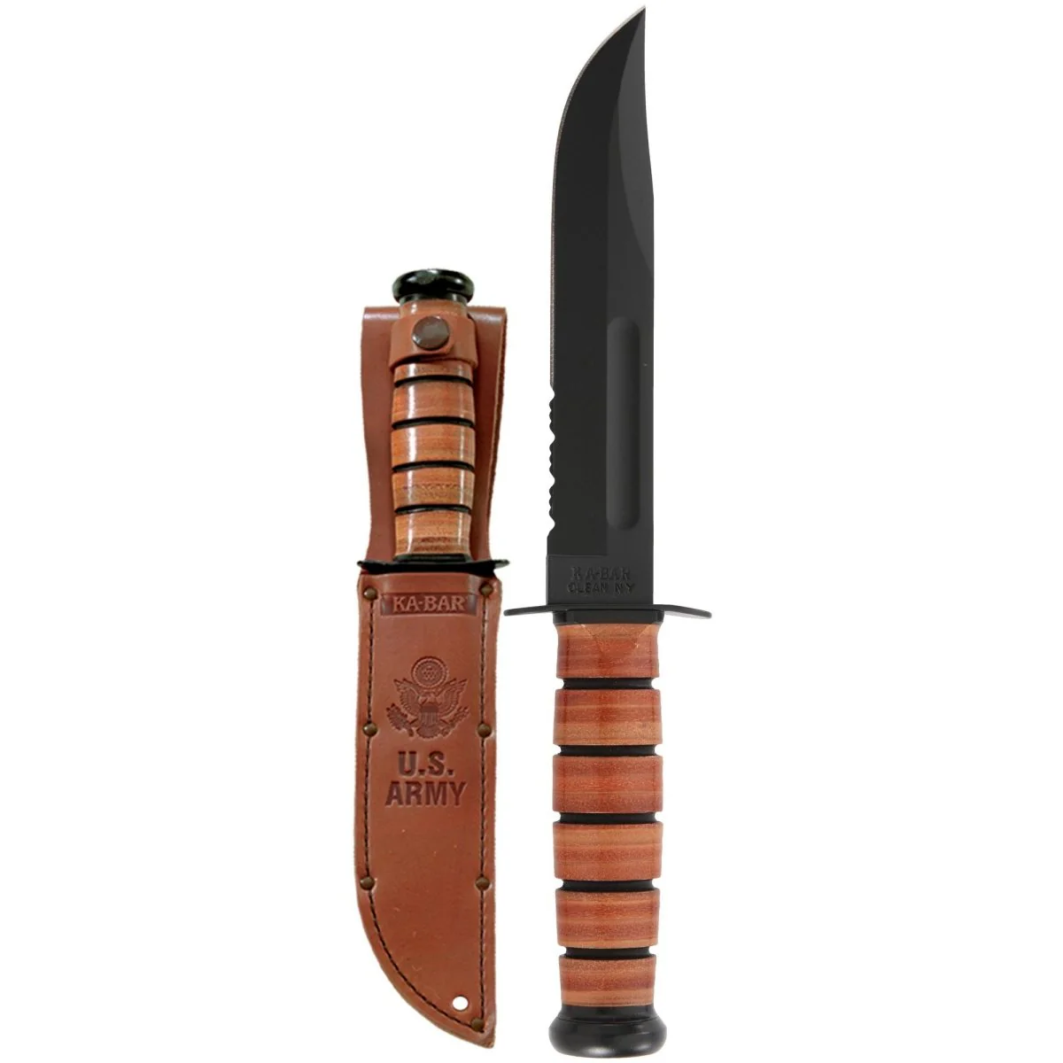 KA-BAR 7" Fixed Blade US Army Serrated Edge Utility Knife w/ Sheath - Brown - Image 2