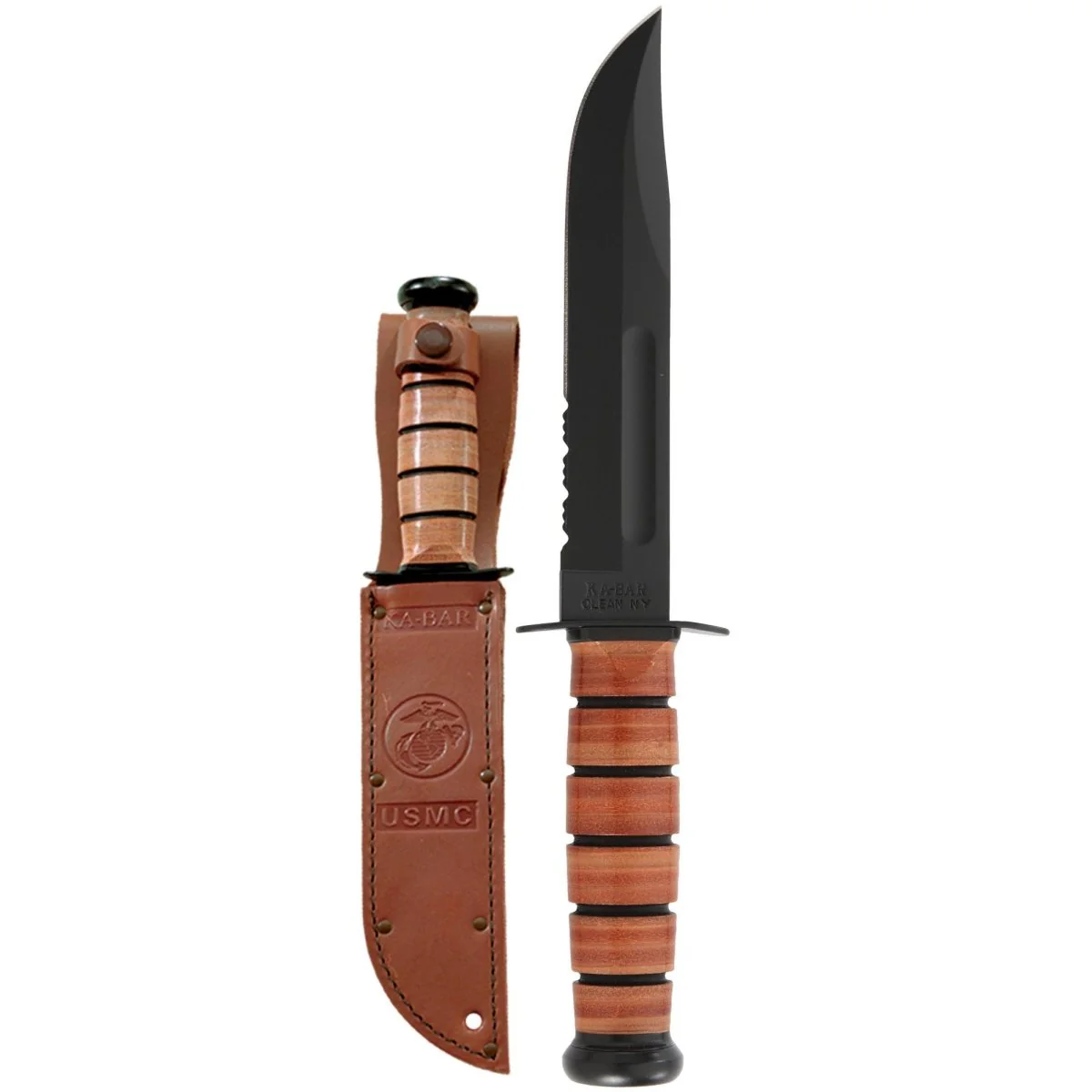 KA-BAR 7" Fixed Blade USMC Serrated Edge Utility Knife w/ Sheath - Brown - Image 2