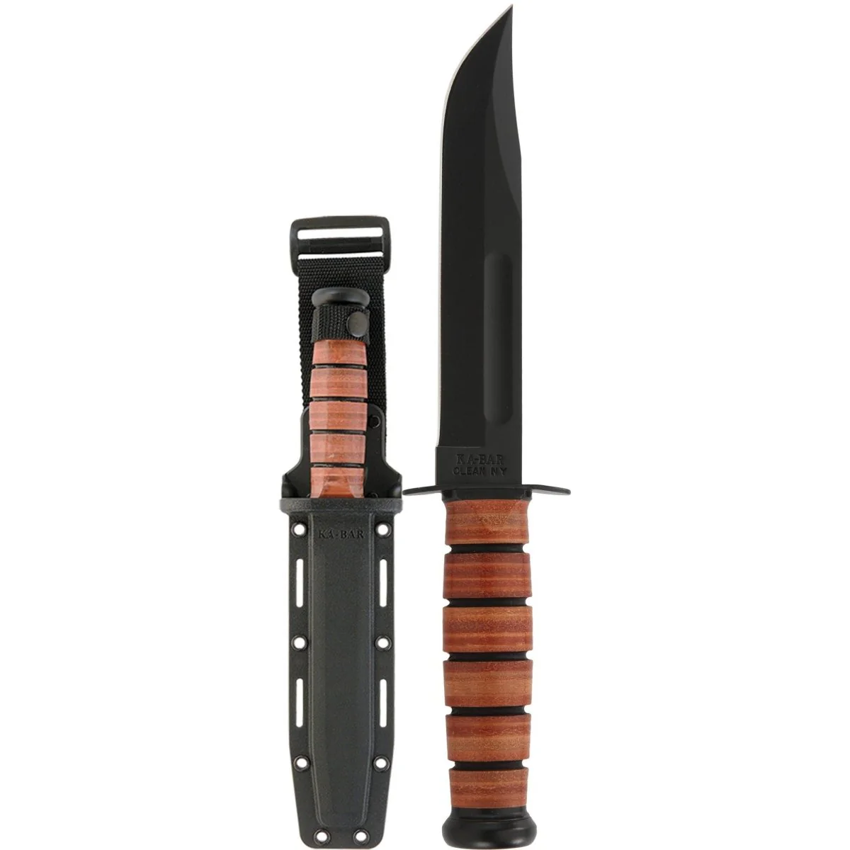 KA-BAR USMC 7" Straight Edge Clip Point Fixed Blade Knife w/ Sheath - Brown - Image 2