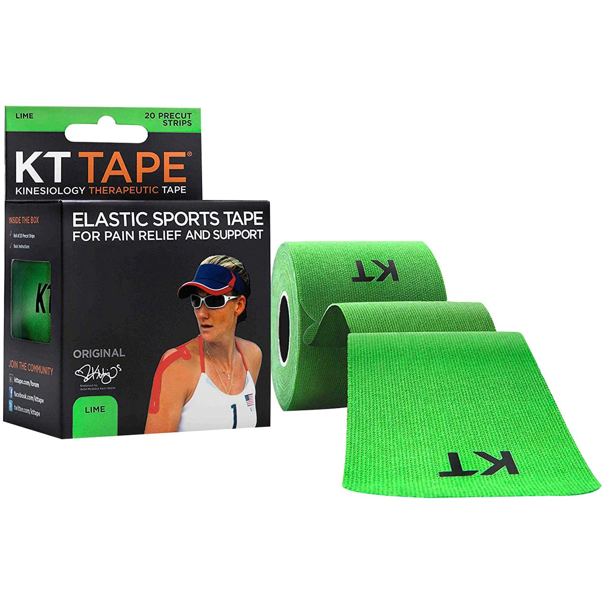 KT Tape Cotton 10" Precut Kinesiology Therapeutic Sports Roll, 20 Strips, Lime
