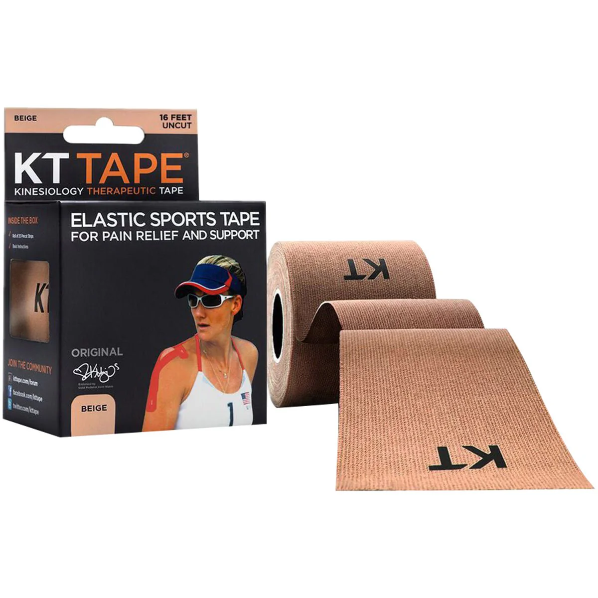 KT Tape Cotton 16 ft Uncut Kinesiology Therapeutic Elastic Sports Roll - Beige