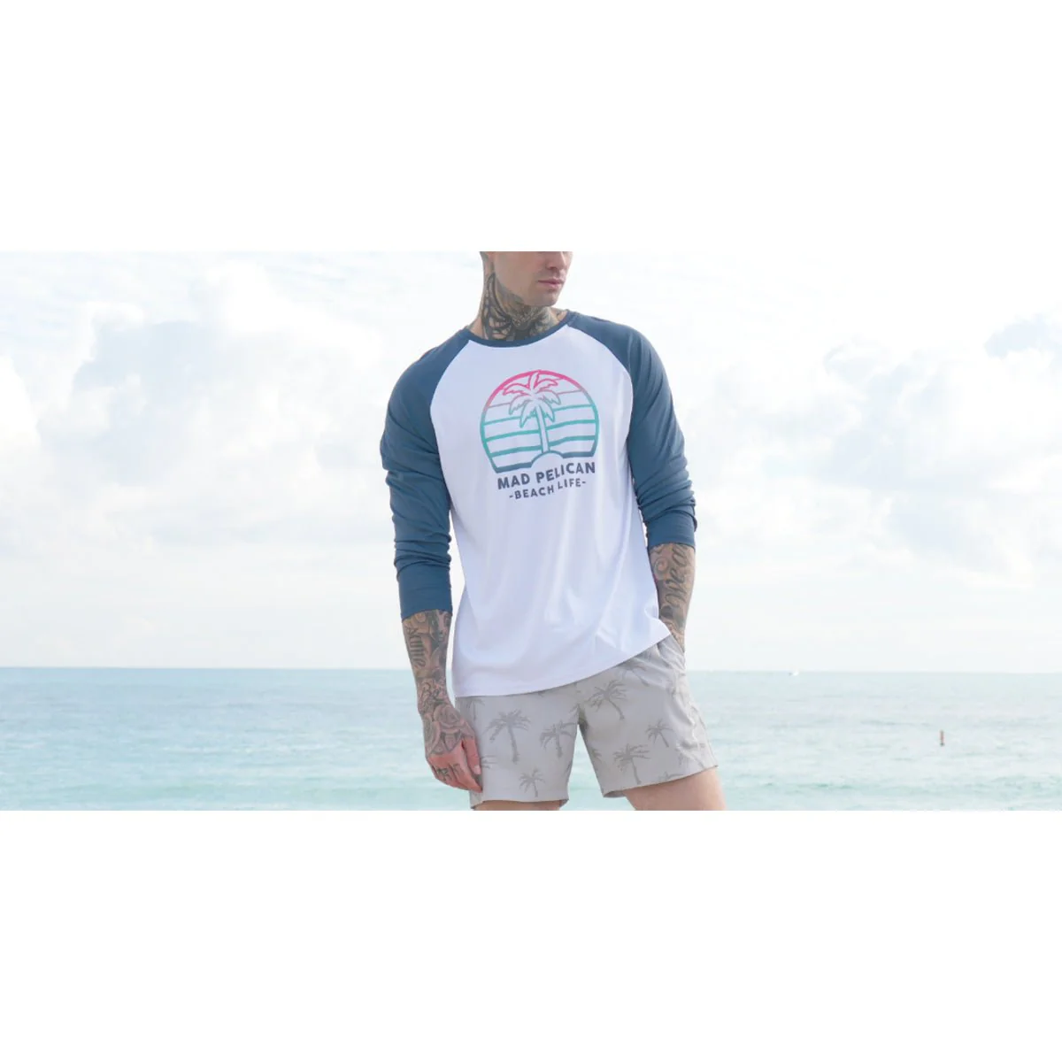 Mad Pelican Ombre Palm Shade Sun Kicker Raglan UV Long Sleeve T-Shirt - White - Image 3