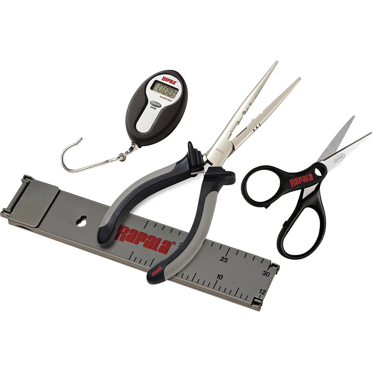 Rapala Fisherman's Tool Combo Pack (Scissors, Pliers, Ruler, Scale) - Black