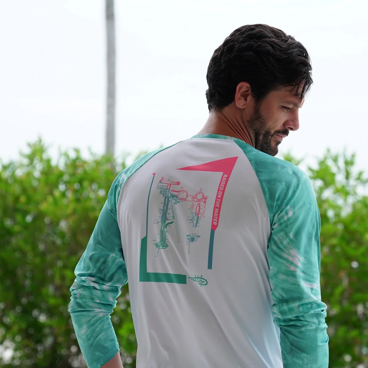 Reel Life Rumrunner Raglan Barrel Tie Dye UV Long Sleeve T-Shirt - Agate Green - Image 4