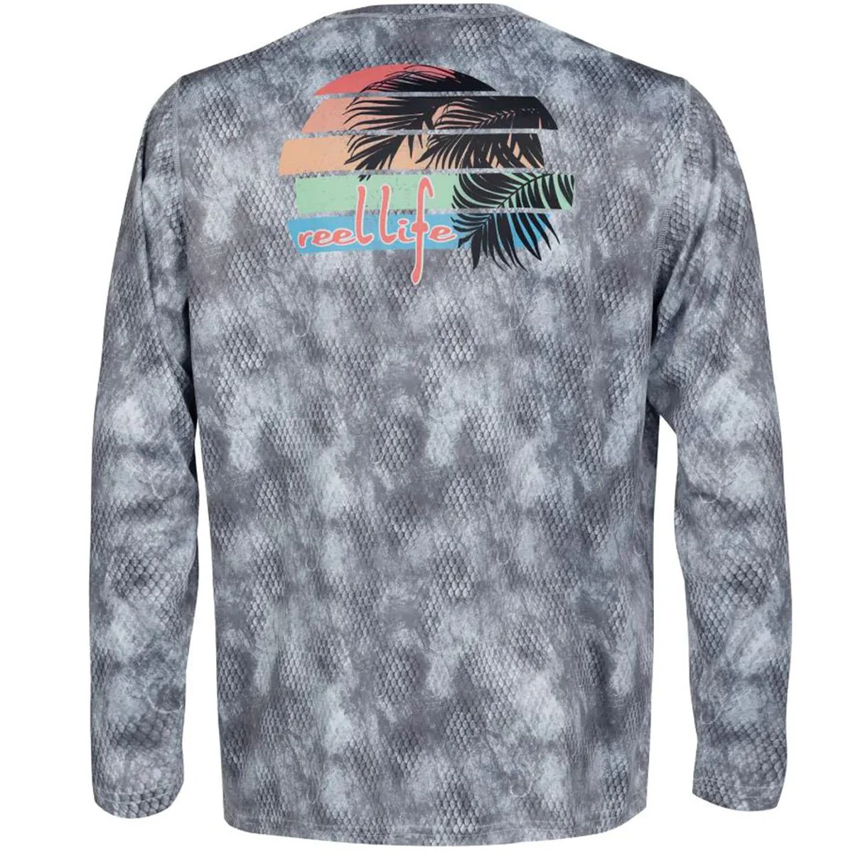 Reel Life Sliced Sunset Hook Grunge AOP UV Long Sleeve T-Shirt - Silver Filigree - Image 2
