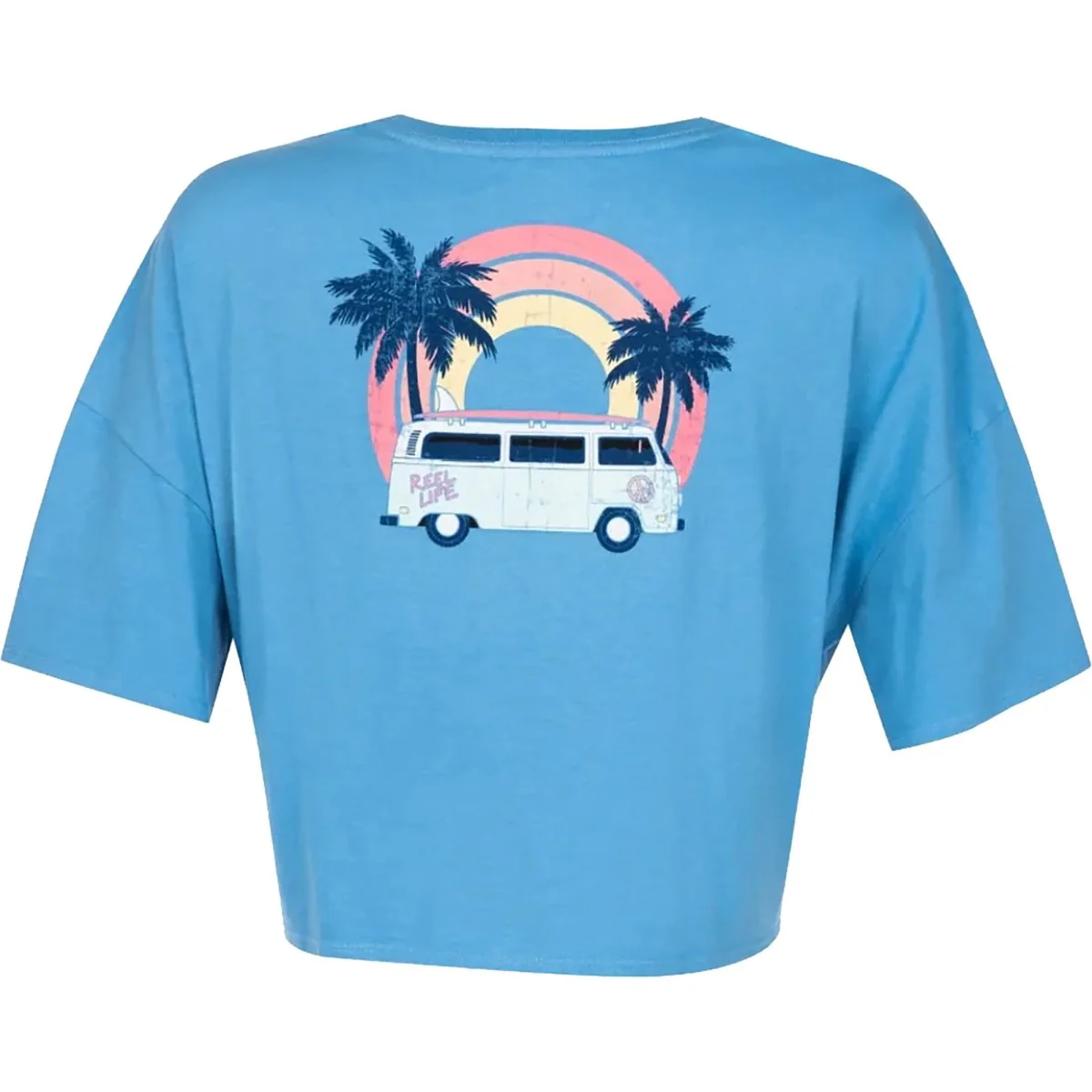 Reel Life Women's Ocean Washed Rainbow Bus Tie Front T-Shirt - Heritage Blue - Image 2