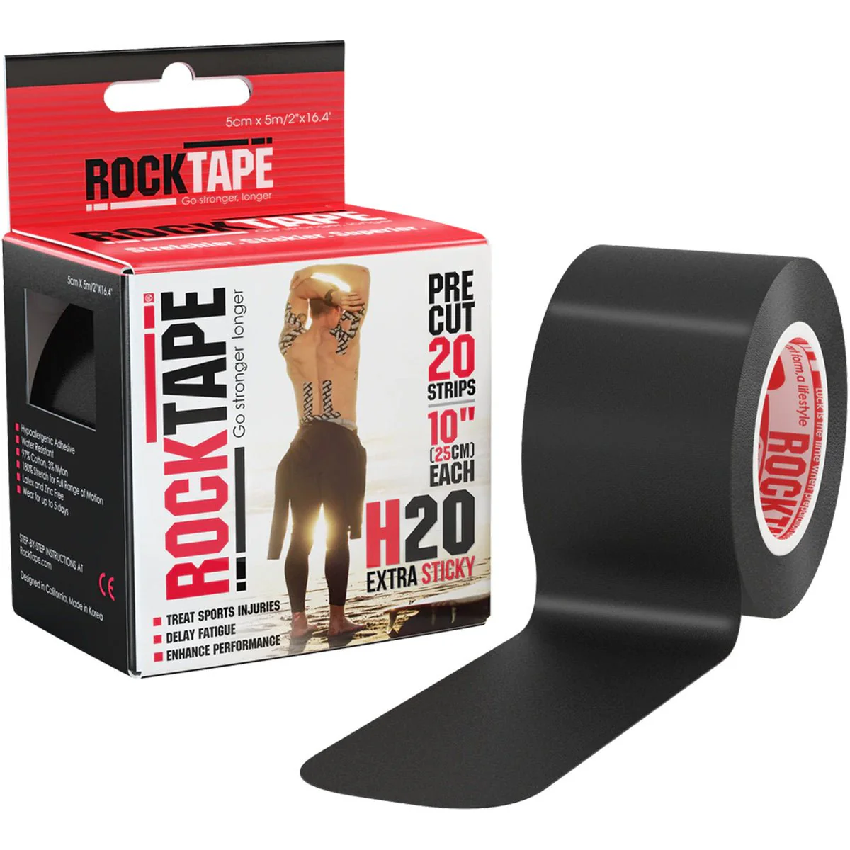 RockTape H2O Standard 2" x 16.4' Uncut Kinesiology Tape - Black