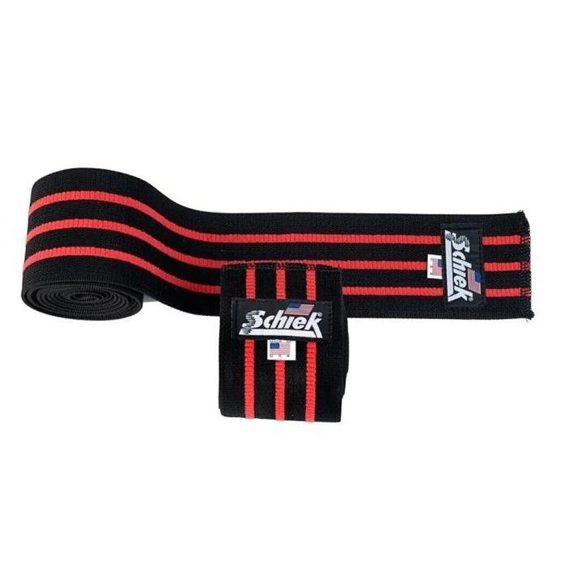 Schiek Sports Model 1178 Black Line 78" Hook and Loop Knee Wraps - Black/Red - Image 2