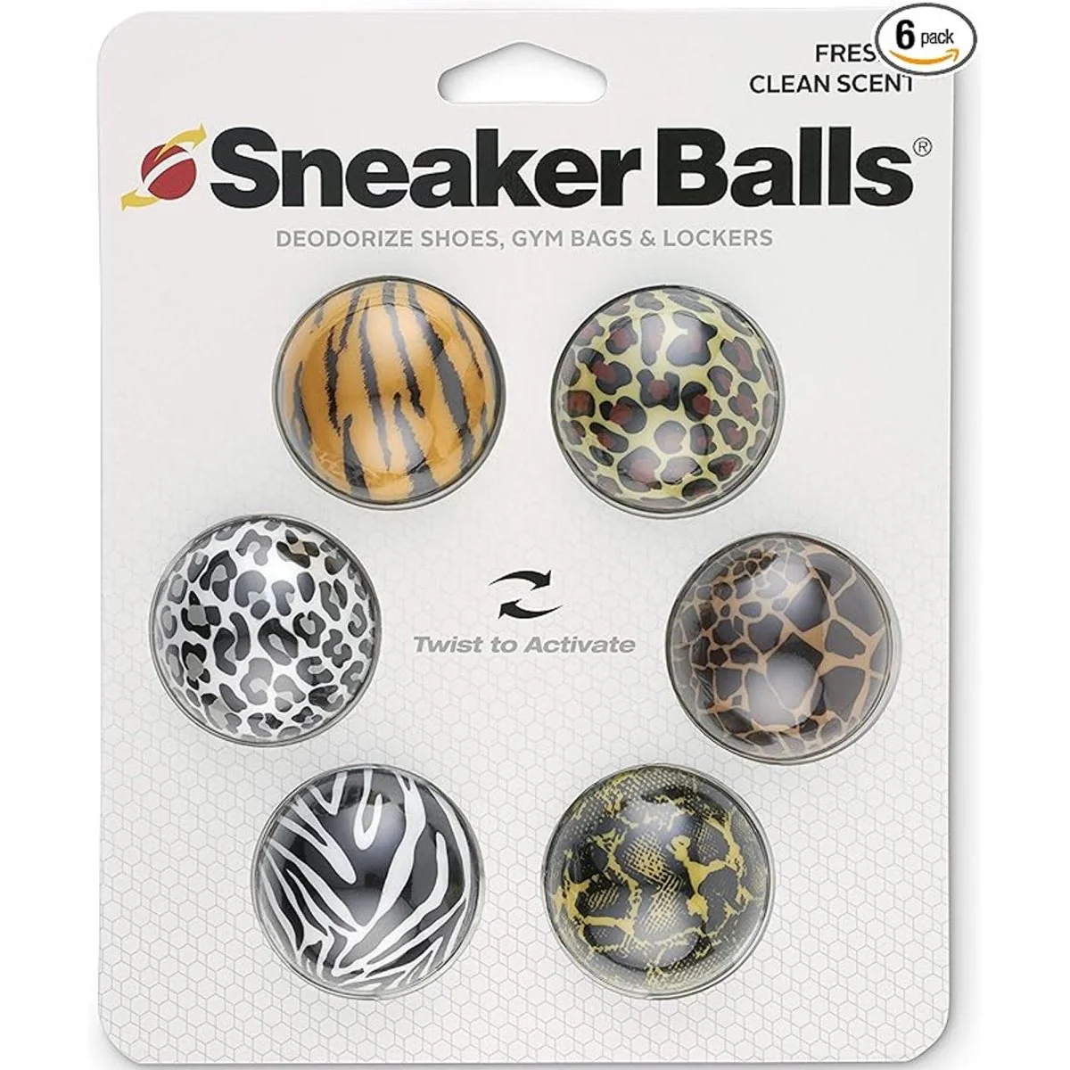 Sneaker Balls Fresh Scented Shoe Freshener, Jungle Animal Prints, 6 Pack