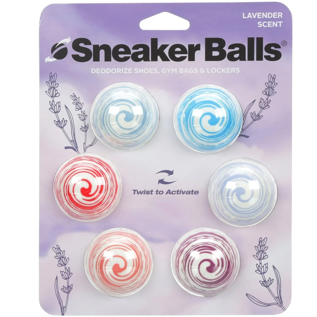 Sneaker Balls Lavender Scented Shoe Freshener, Swirls, 6 Pack