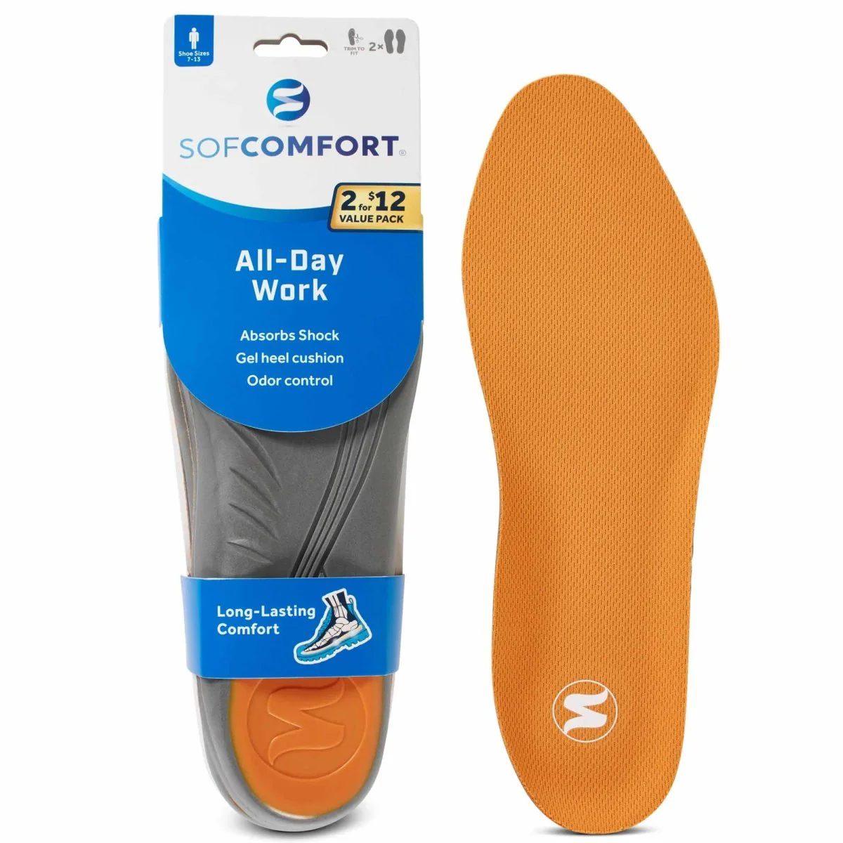 Sof Comfort All-Day Work Foam Insole, Men's Size 7-13,Trim-to-Fit
