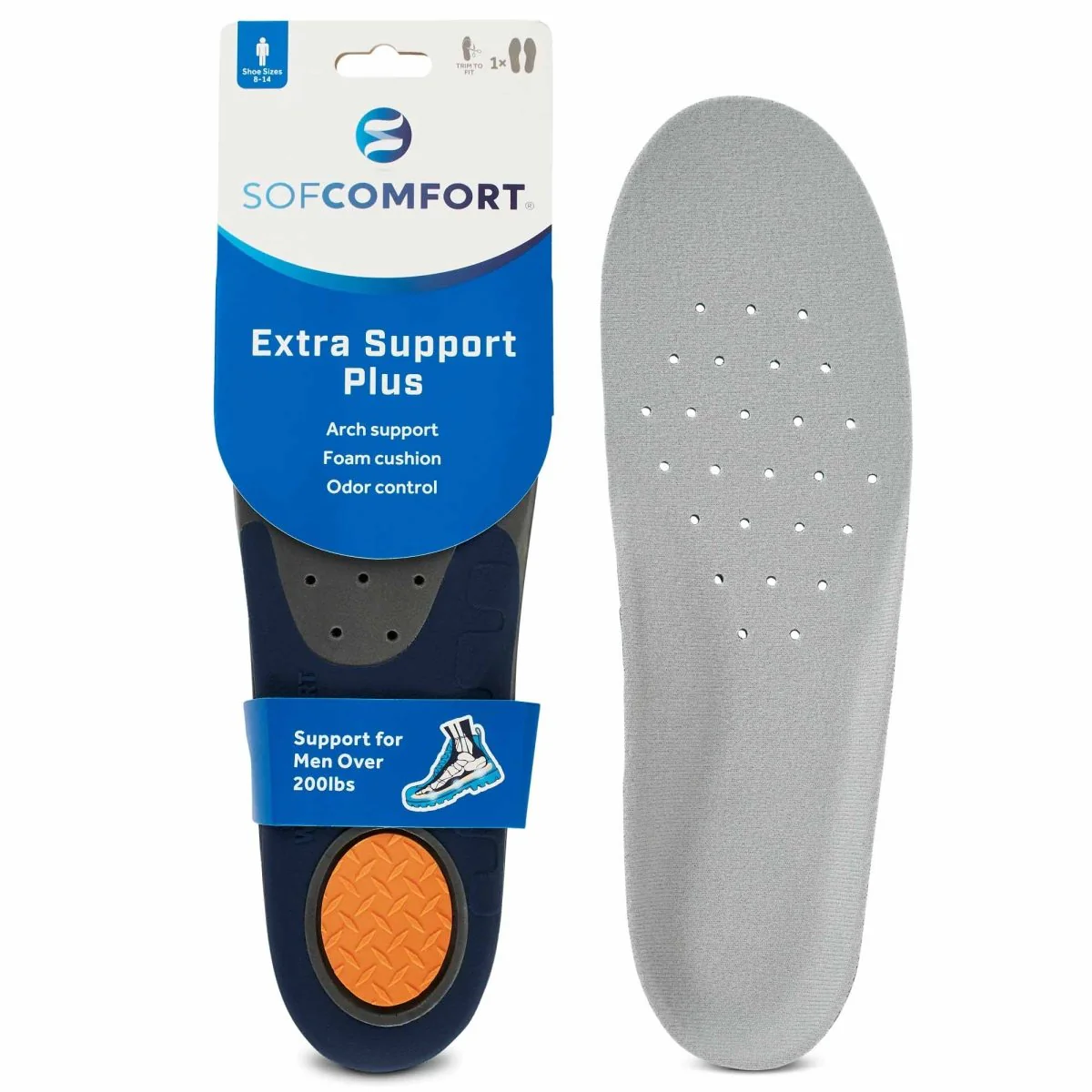 Sof Comfort Extra Support Plus Men's Memory Foam Insoles, Size 8-14, Trim-to-Fit