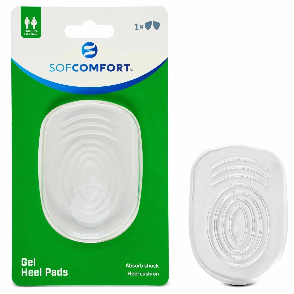 Sof Comfort Gel Heel Pads, 1 Pair, Unisex, One Size Fits Most