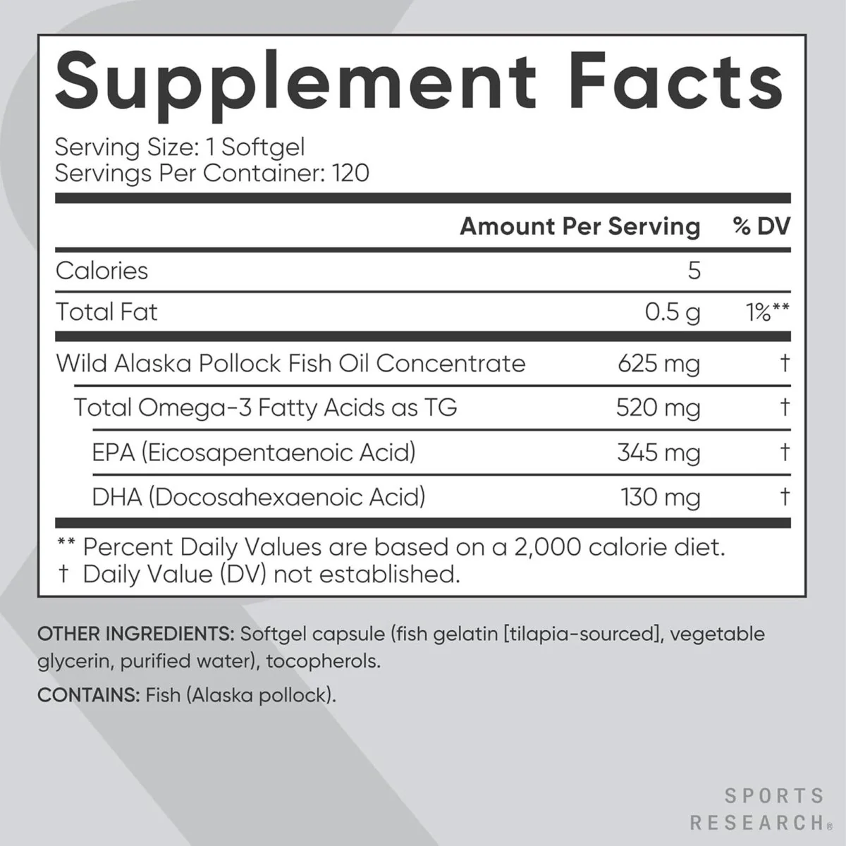Sports Research Alaskan Omega-3 Fish Oil, Mini Gels, 625mg, 120 Softgels - Image 4
