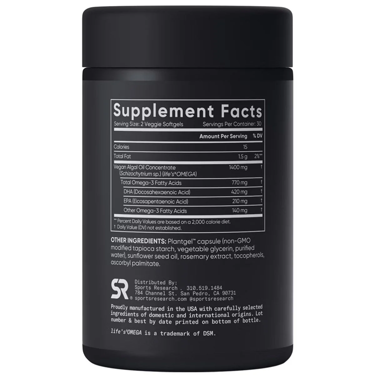 Sports Research Vegan Omega-3, 630mg, 60 Veggie Softgels - Image 3