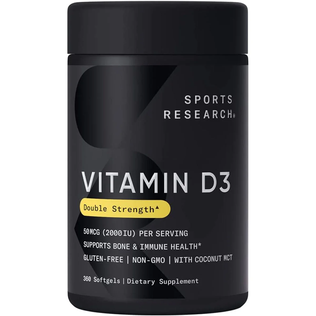 Sports Research Vitamin D3 with Coconut MCT Oil Dietary Supplement- 360 Softgels