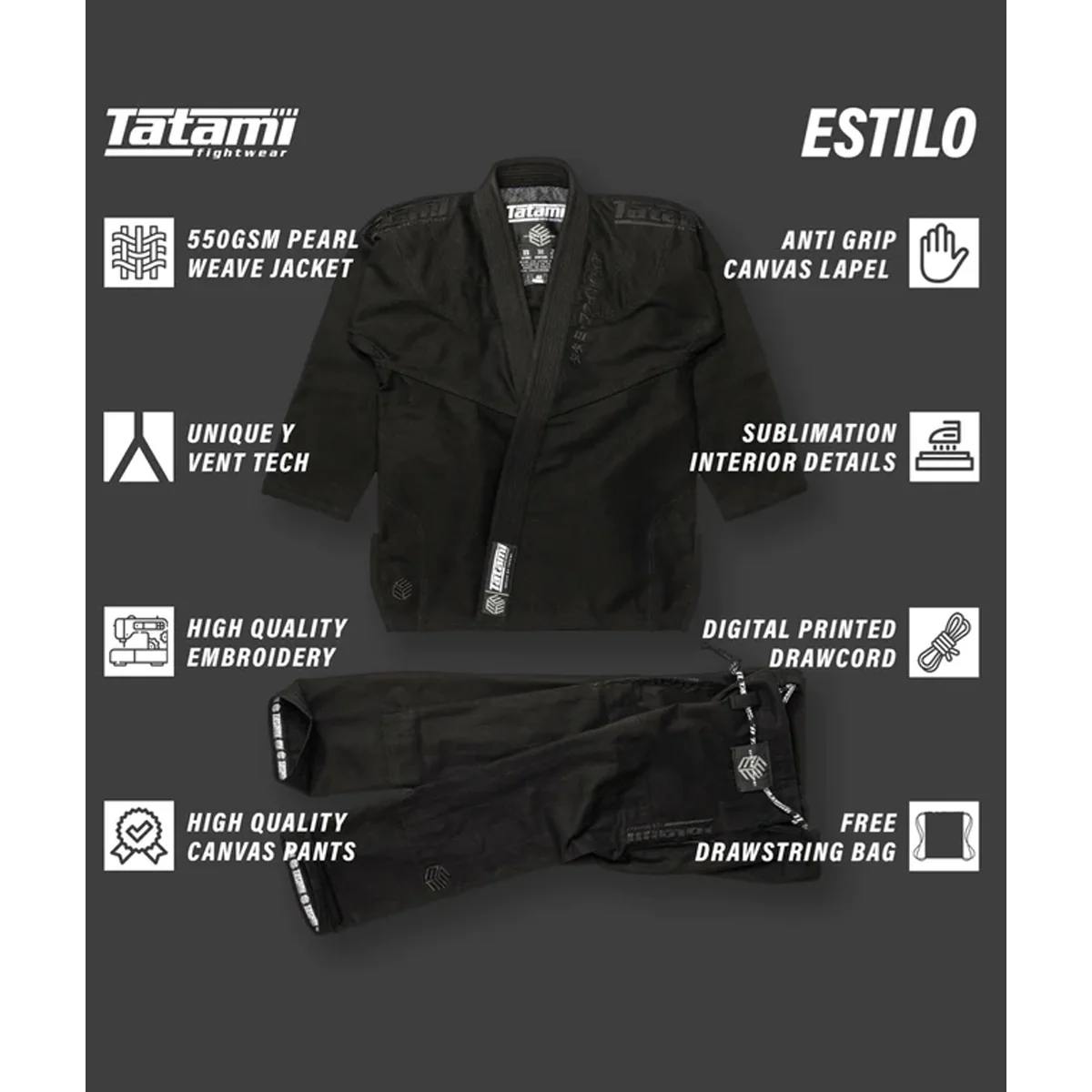 Tatami Fightwear Estilo Black Label BJJ Gi - Black/Black - Image 13