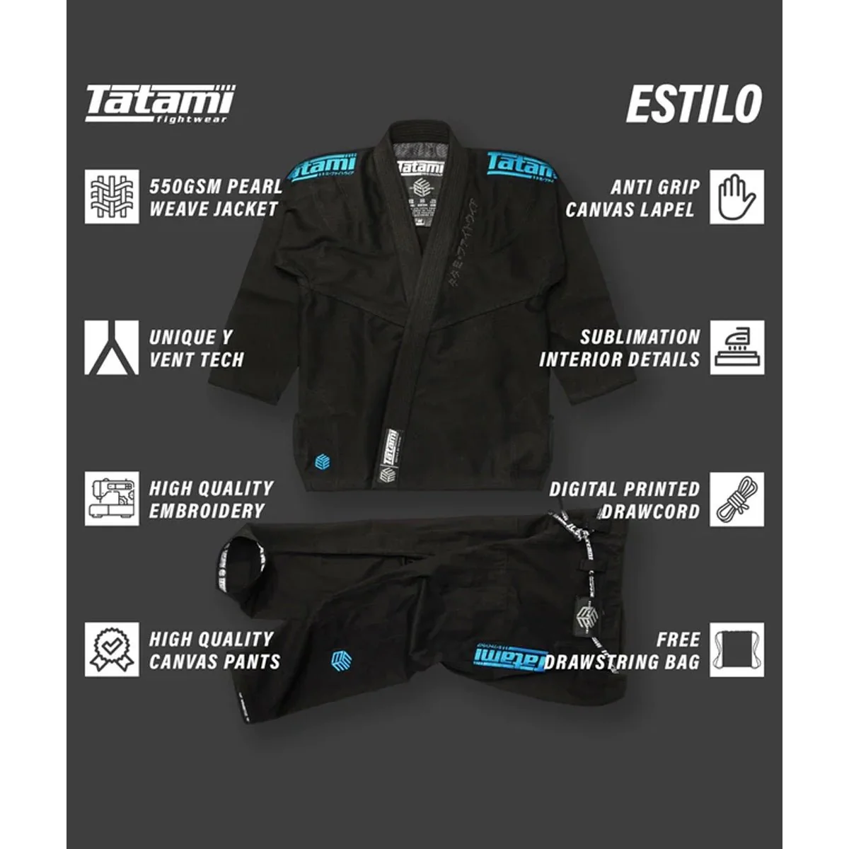 Tatami Fightwear Estilo Black Label BJJ Gi - Blue/Black - Image 13
