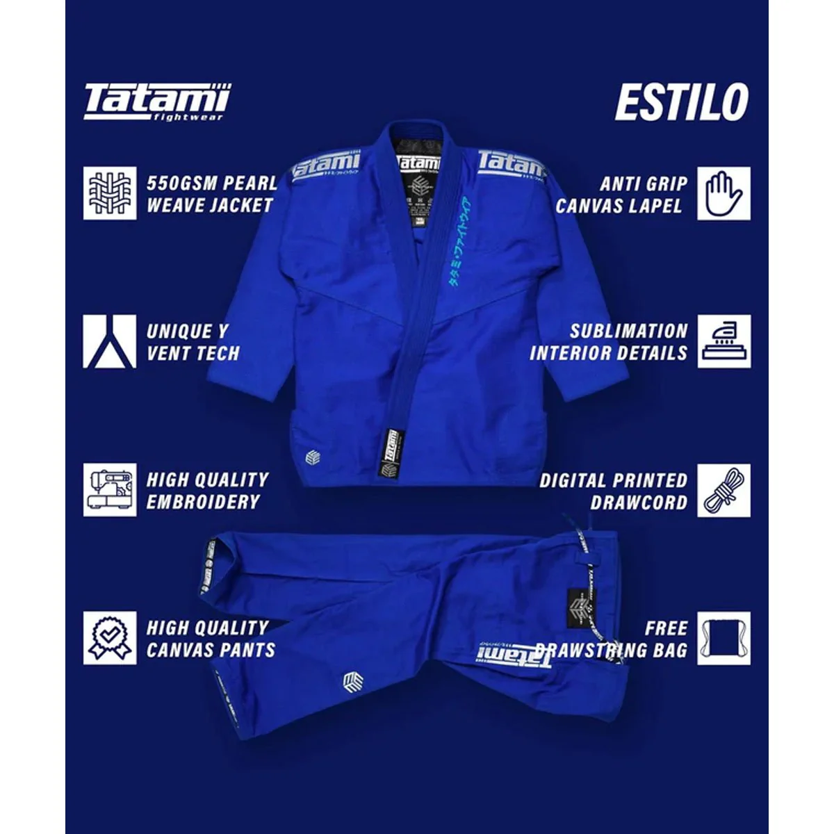 Tatami Fightwear Estilo Black Label BJJ Gi - Gray/Blue - Image 13