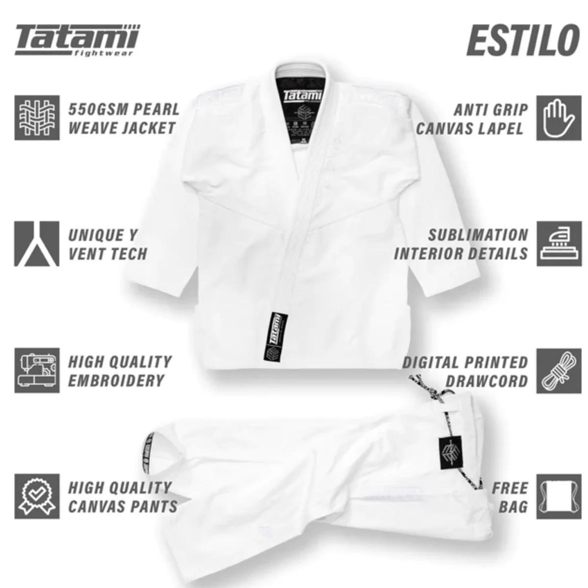 Tatami Fightwear Estilo Black Label BJJ Gi - White/White - Image 13