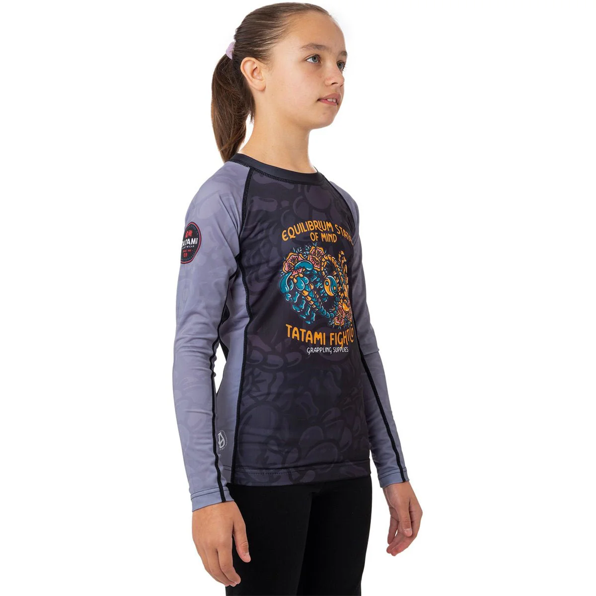 Tatami Fightwear Kids Equilibrium Eco Tech Recycled Long Sleeve Rashguard - Gray - Image 2