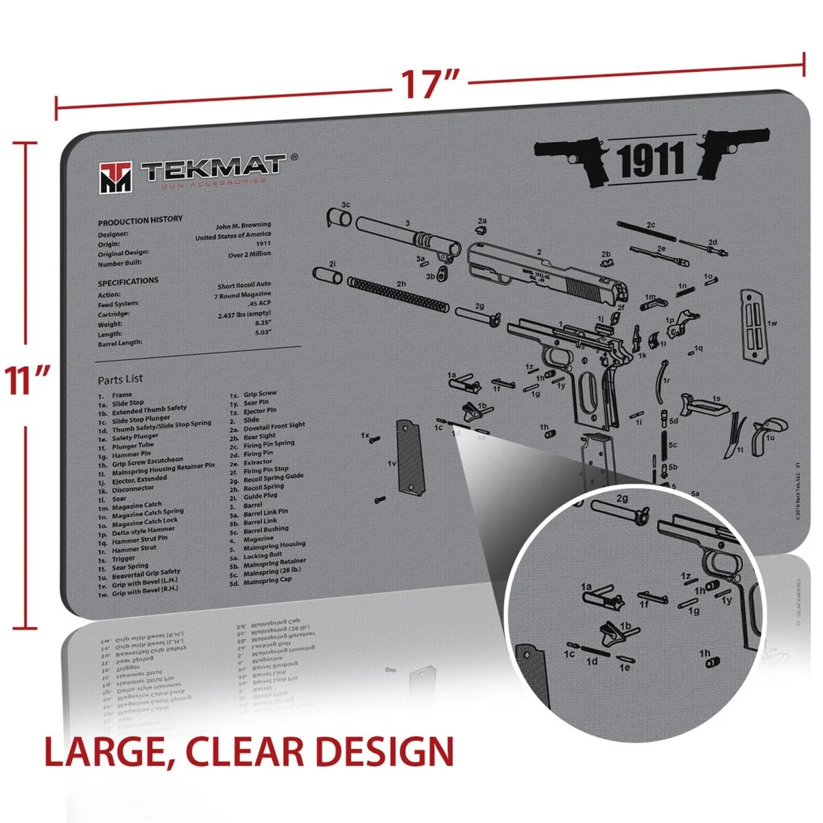 TekMat Original Gun Cleaning Mat - 17" X 11" - 1911 Gray - Image 2