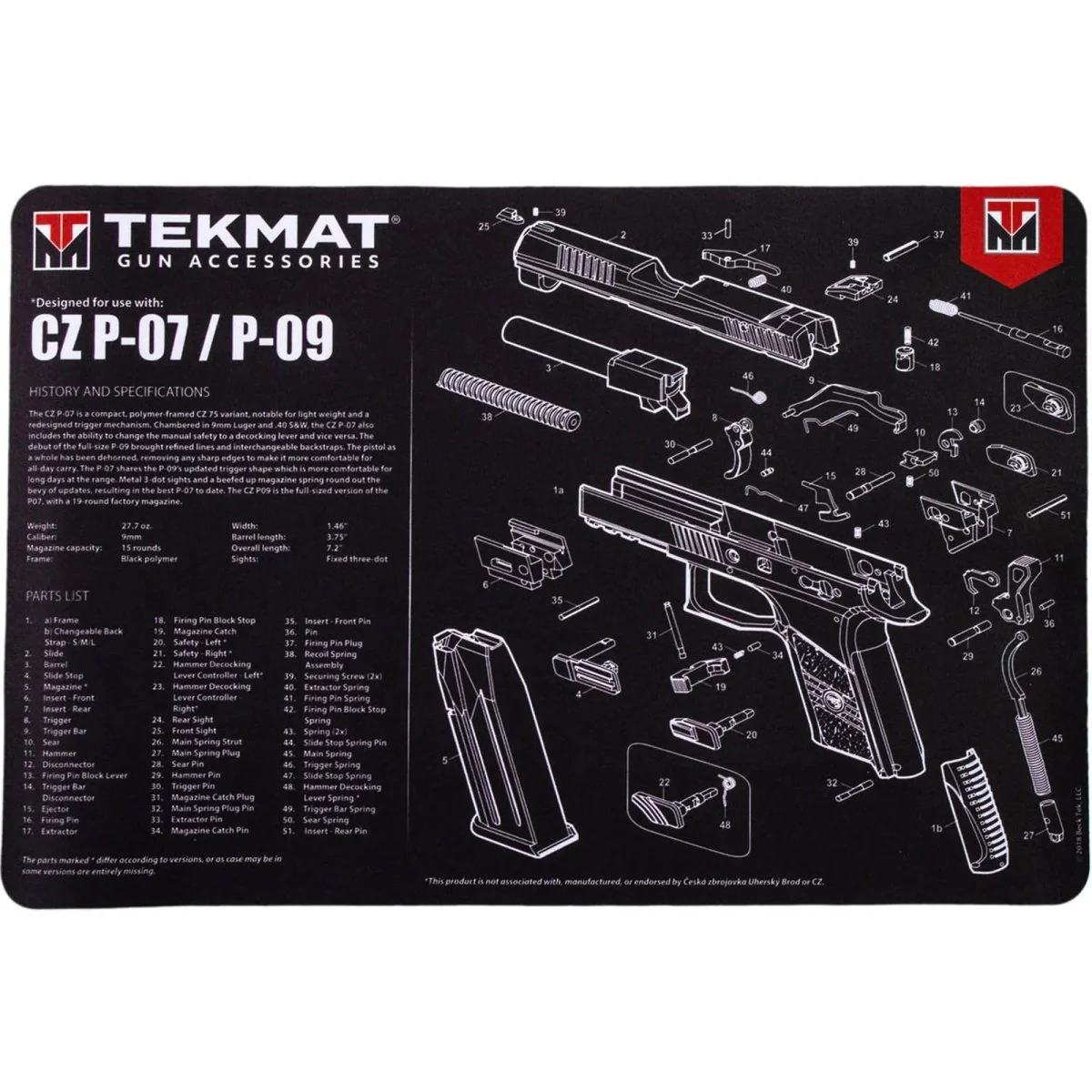 TekMat Original Gun Cleaning Mat - 17" X 11" - CZ P-07™ & P-09™