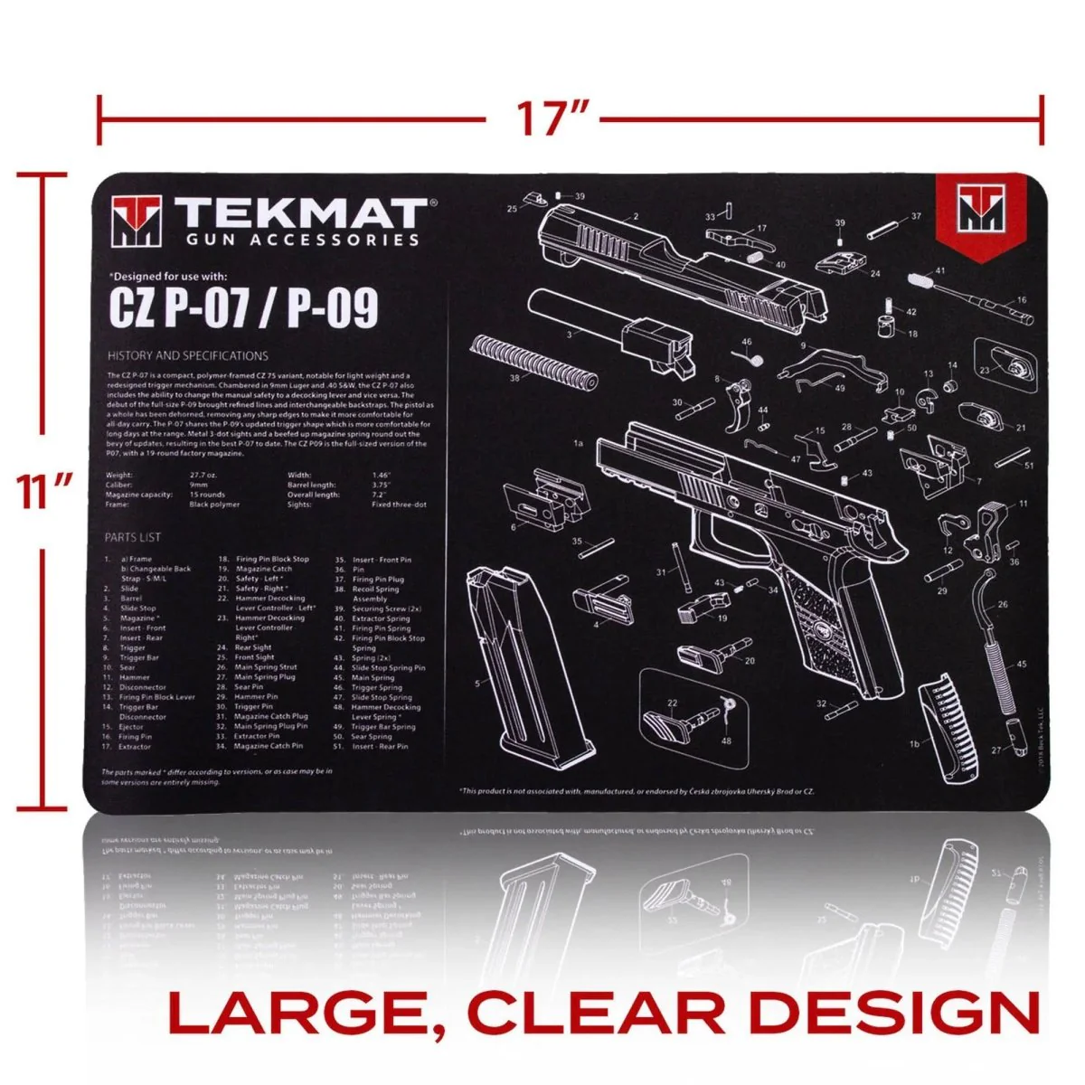 TekMat Original Gun Cleaning Mat - 17" X 11" - CZ P-07™ & P-09™ - Image 2