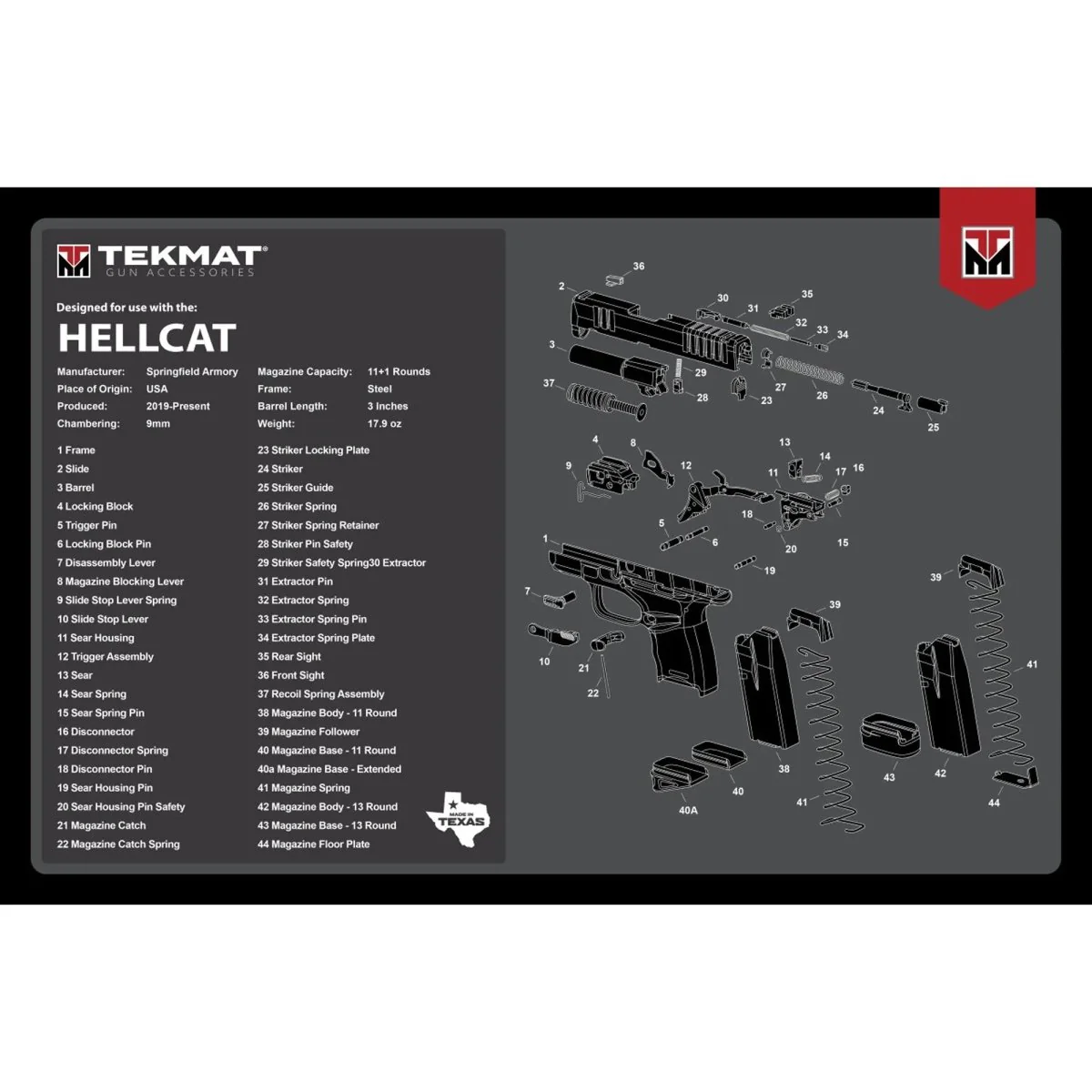 TekMat Original Gun Cleaning Mat - 17" X 11" - Springfield Armory Hellcat