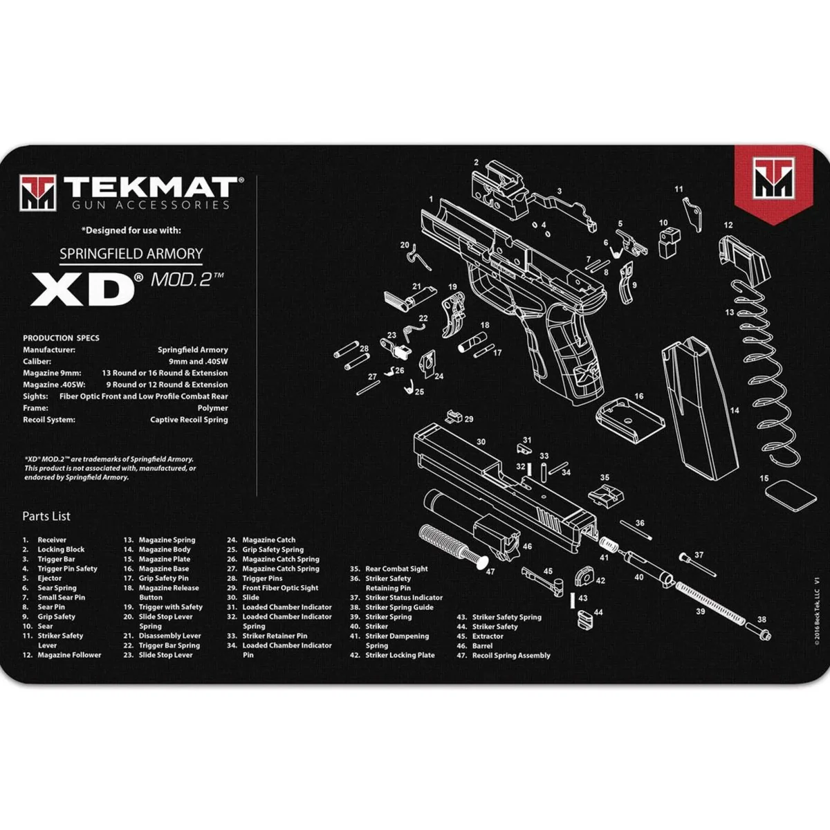 TekMat Original Gun Cleaning Mat - 17" X 11" - Springfield Armory XD MOD.2