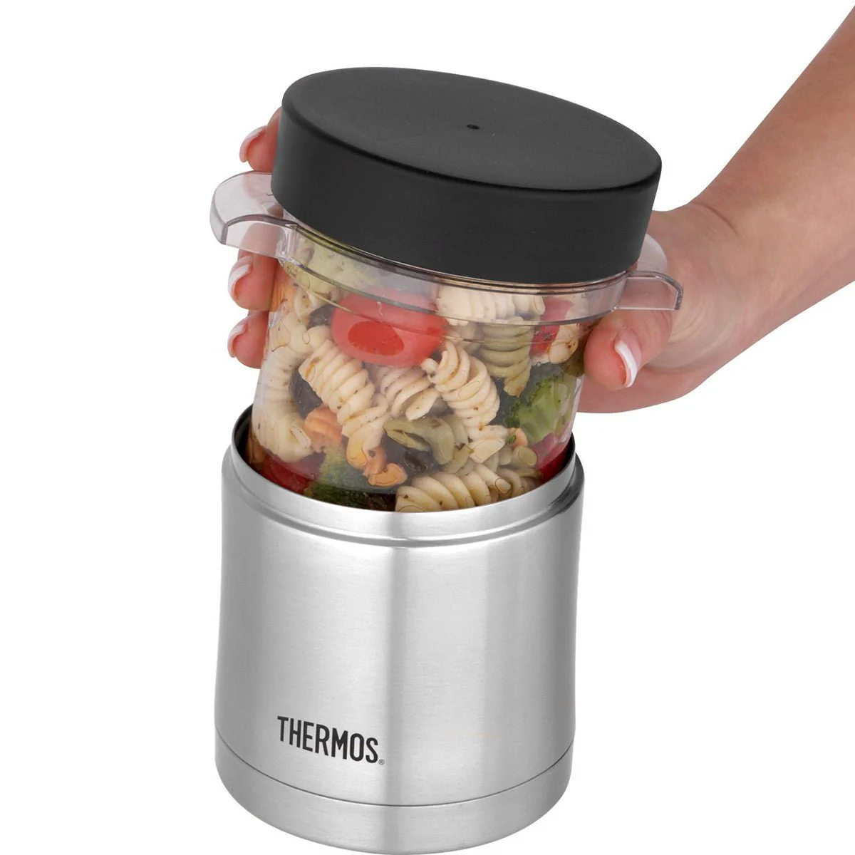 Thermos 12 oz. Stainless Steel Food Jar w/ Microwavable Container - Silver/Black - Image 2