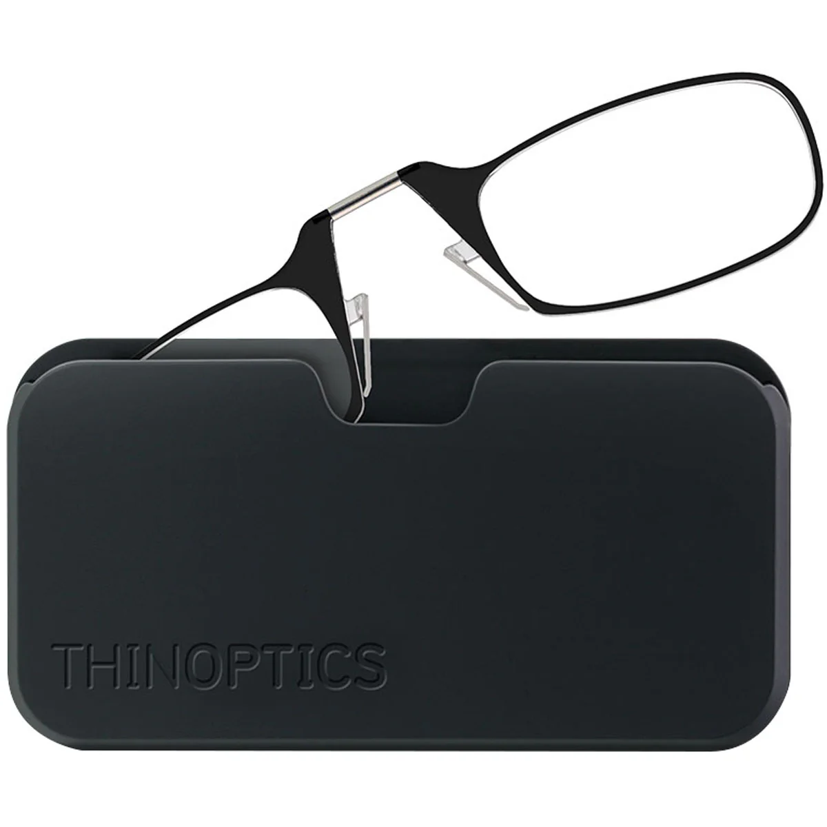 ThinOptics Armless Glasses with Universal Case - Black Frame, Black Pod