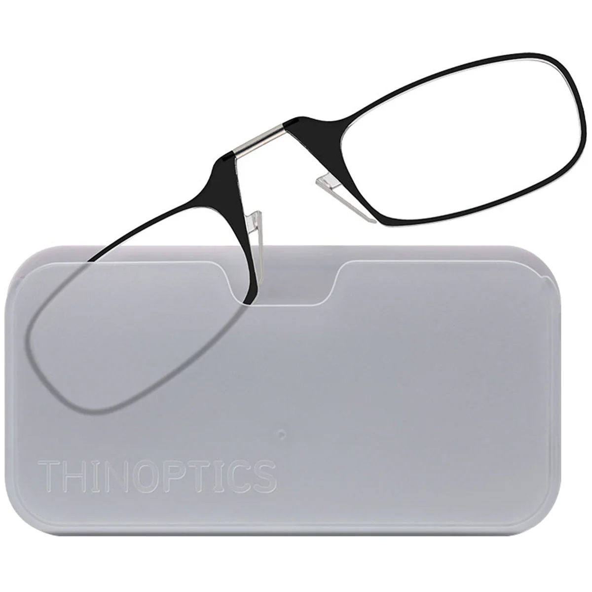 ThinOptics Armless Glasses with Universal Case - Black Frame, White Pod