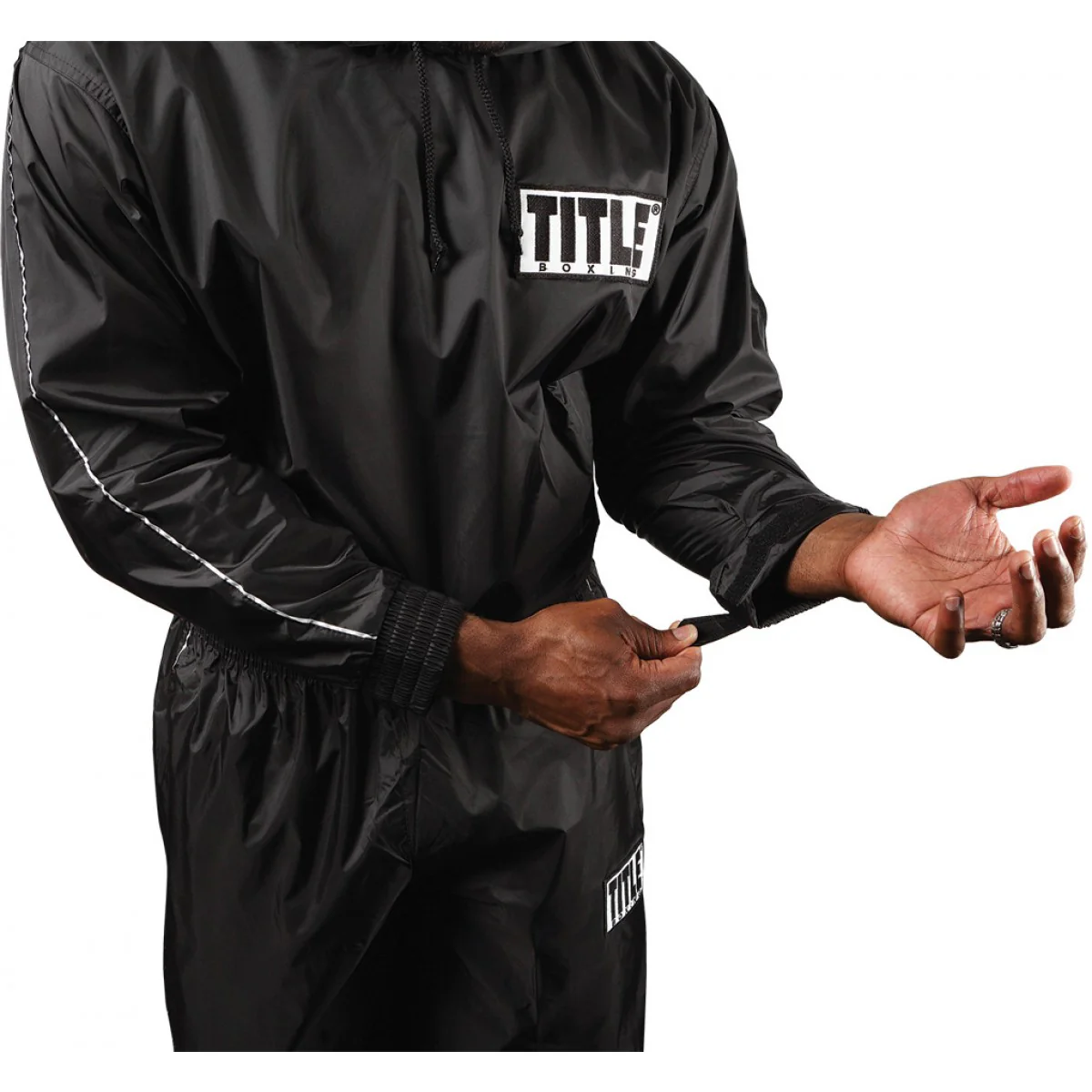 Title Boxing Rip-Stop Nylon and PVC Rubber Lined Sauna Suit With Hood - Black - Image 4